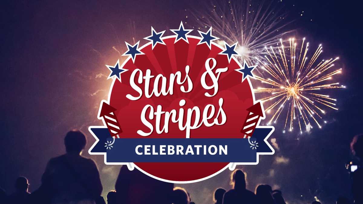 Promotional banner for the Stars & Stripes Celebration featuring red, white, and blue fireworks